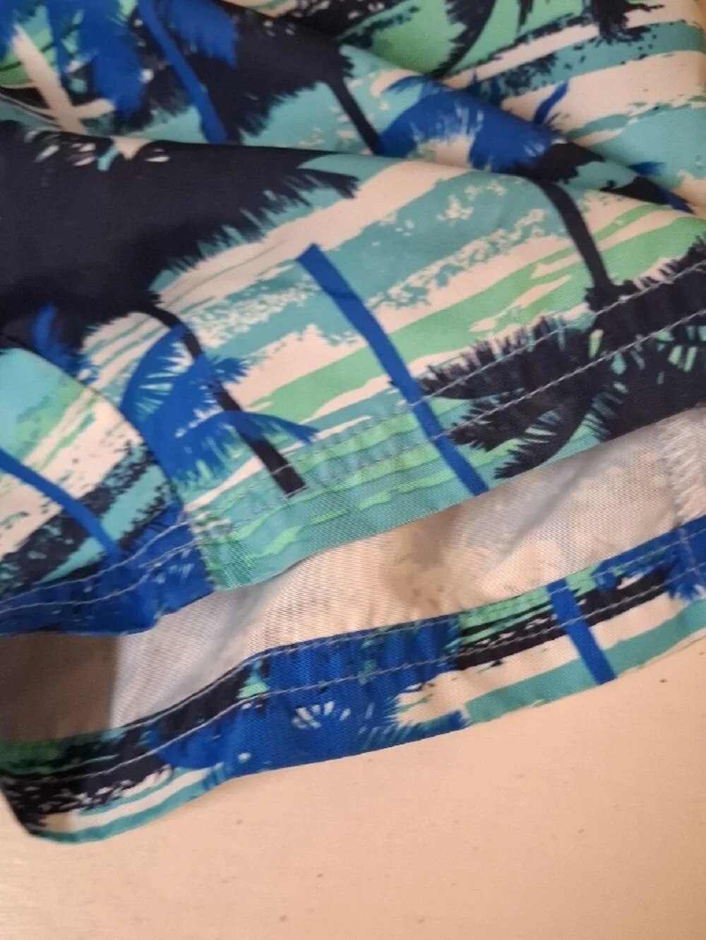 Kids Tropical Palm Print Swim Trunks - Blue & Green
